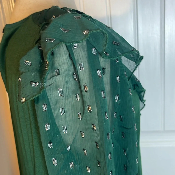 Loft
Shimmer Dotted Ruffle Yoke Mixed Media Top Sz L - Picture 6 of 11